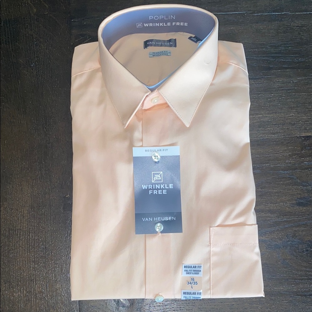 Van Heusen Men's Peach Wrinkle-Free Shirt Large
